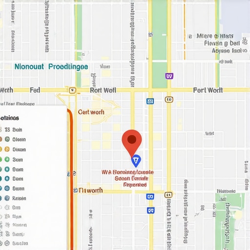 Fort Worth Google Maps Local Business Rankings Google Maps interface showing local business rankings in Fort Worth.