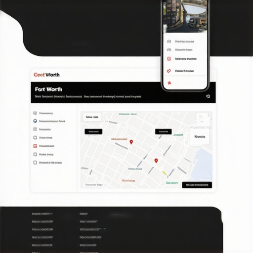 A mobile-friendly website interface with embedded Google Map of Fort Worth.
