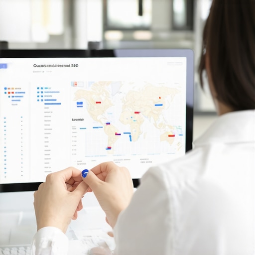 Person reviewing SEO analytics on a laptop with maps and graphs.