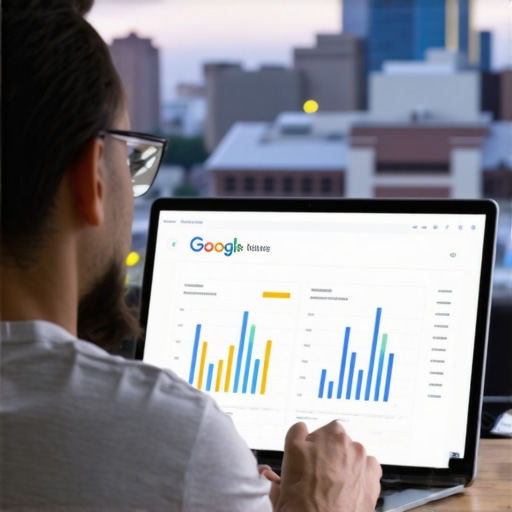 Person reviewing local SEO analytics on a computer with Fort Worth skyline