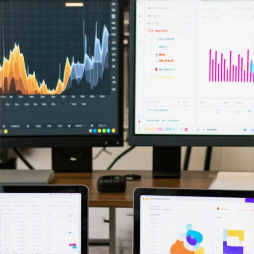 A desk setup with monitors showing SEO analytics and citation management software for Fort Worth local SEO.