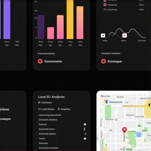 Screenshot of a dashboard showing local search rankings, analytics, and Google Maps metrics.