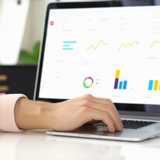 Managing Local SEO with Advanced Tools Person analyzing SEO data on a laptop with charts and tools.