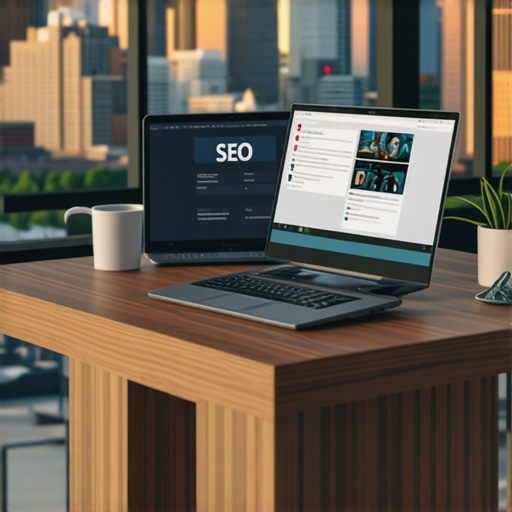 Digital marketer analyzing SEO data on a laptop with Fort Worth skyline behind