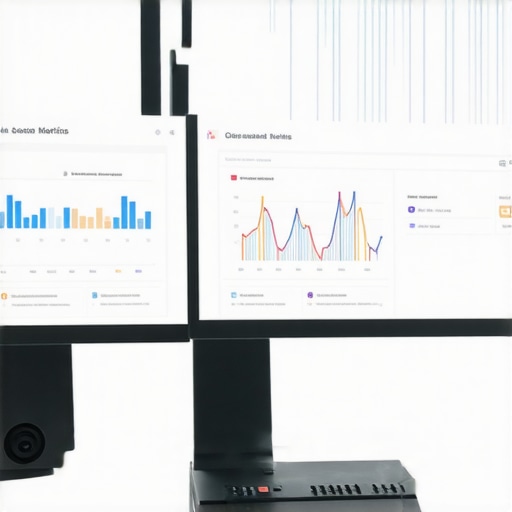 A professional workspace with multiple screens displaying SEO analytics and local search data