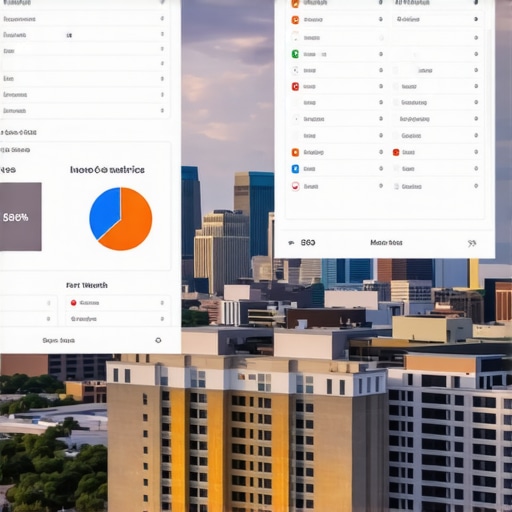 A person analyzing local SEO data on a laptop, with Fort Worth skyline in the background