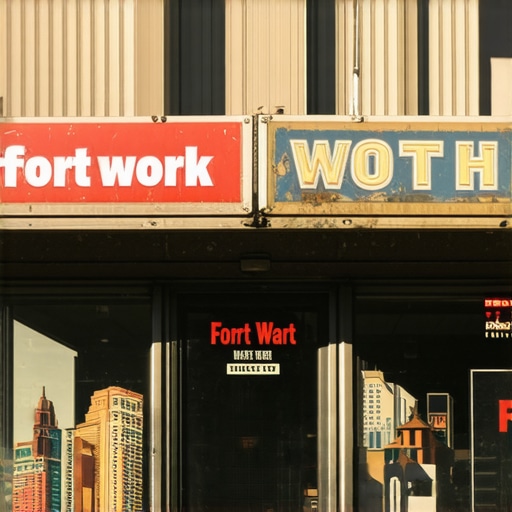 A vibrant Fort Worth storefront with signage and nearby landmarks