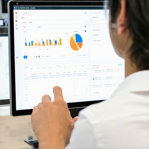 A professional reviewing local SEO metrics on a monitor to improve Google My Business ranking.