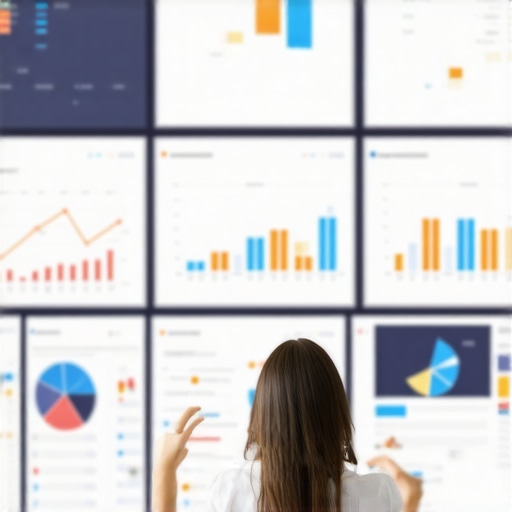 Photograph of an analyst reviewing SEO performance dashboards and citation audits on computer screens.